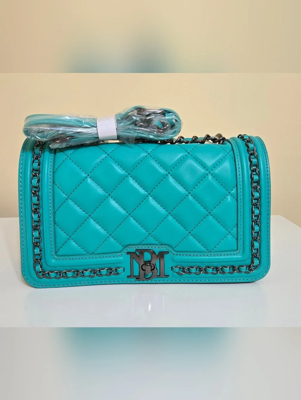Badgley Mischka Quilted Crossbody Bag in Teal Green